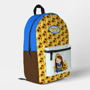 Cute little girl with sunflowers printed backpack
