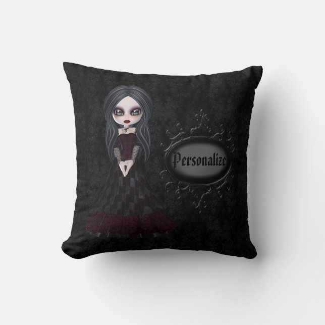 Cute Little Goth Girl Black Personalized Pillow (Front)