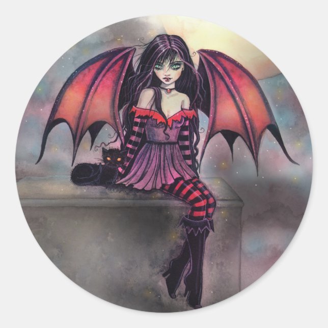 Cute Little Gothic Vampire and Cat Stickers (Front)