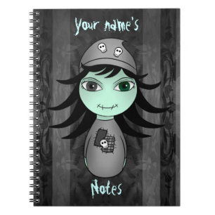 Cute little gothic zombie girl for Halloween Notebook