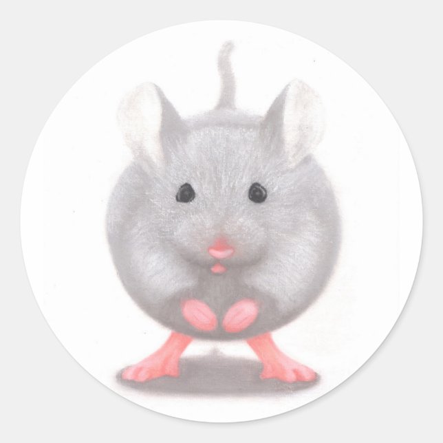 Cute Little Gray Mouse Classic Round Sticker (Front)