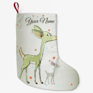 Cute Little Green Deers Winter Holidays Small Christmas Stocking