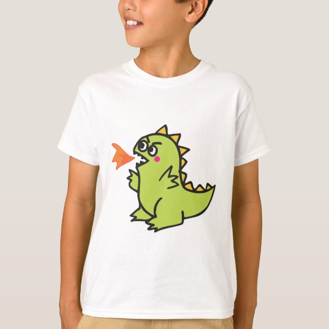 cute little green fire dragon monster T-Shirt (Front)