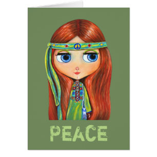 Cute Little Green Hippie Girl Peace Sign