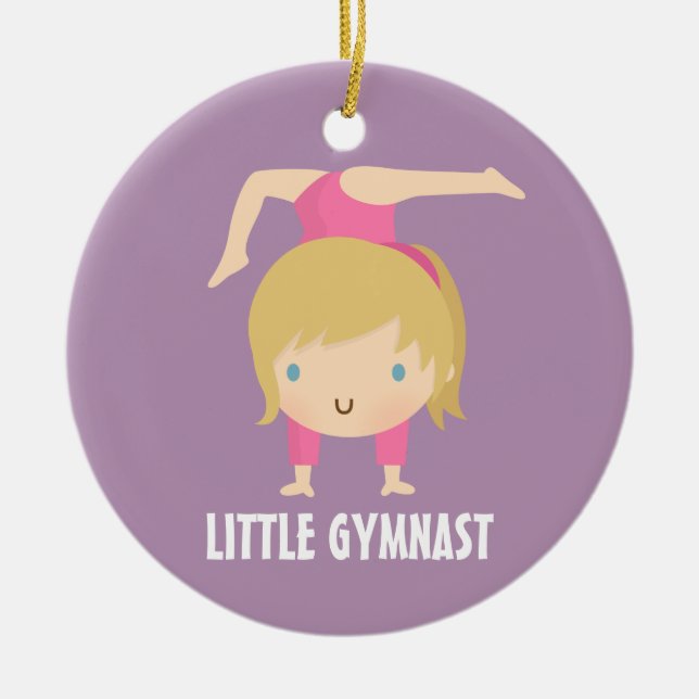 Cute Little Gymnast Blonde Girl Gymnastics Custom Ceramic Ornament (Front)