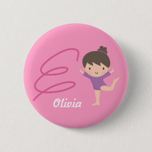 Cute Little Gymnast Girl and Ribbon Gymnastics 2 Inch Round Button