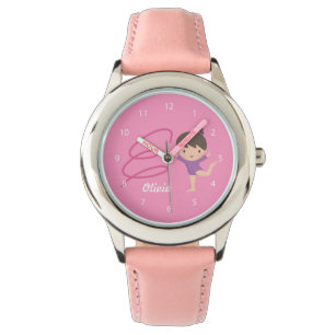 Cute Little Gymnast Girl and Ribbon Gymnastics Watch