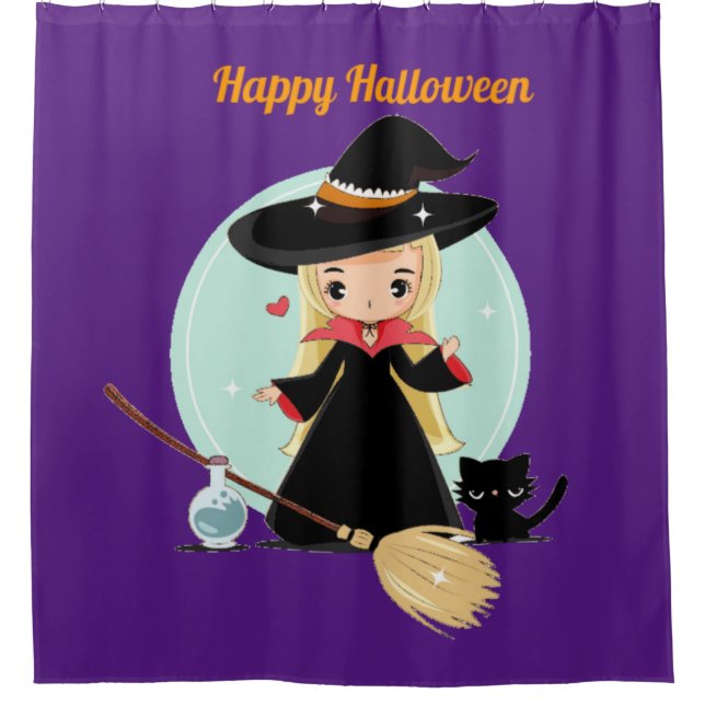 Cute Little Halloween Witch And Kitty (Front)