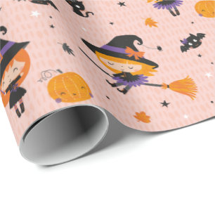 Cute Little Halloween Witches, Cats and Bats Wrapping Paper