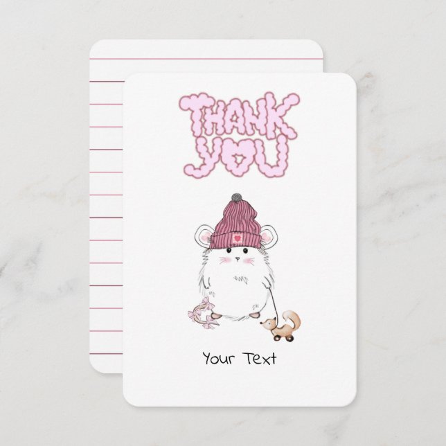 Cute Little Hamster Custom Pink Thank You Card (Front/Back)