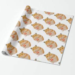 Cute little Hamster holding a Christmas Present Wrapping Paper