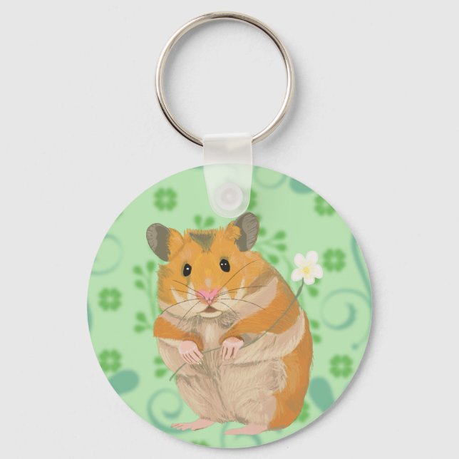 Cute little Hamster holding a flower  Keychain (Front)