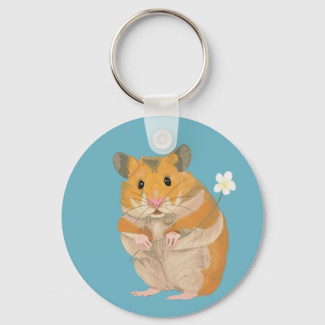 Cute little Hamster holding a flower  Keychain (Front)