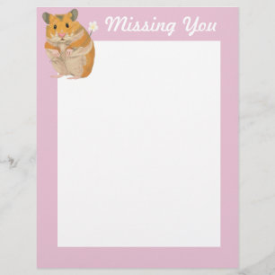 Cute little Hamster holding a flower “Missing You” Letterhead