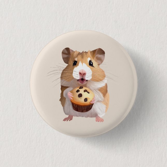 Cute Little Hamster Holding A Muffin 1 Inch Round Button (Front)