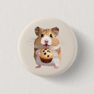 Cute Little Hamster Holding A Muffin 1 Inch Round Button