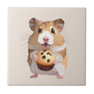 Cute Little Hamster Holding A Muffin Tile