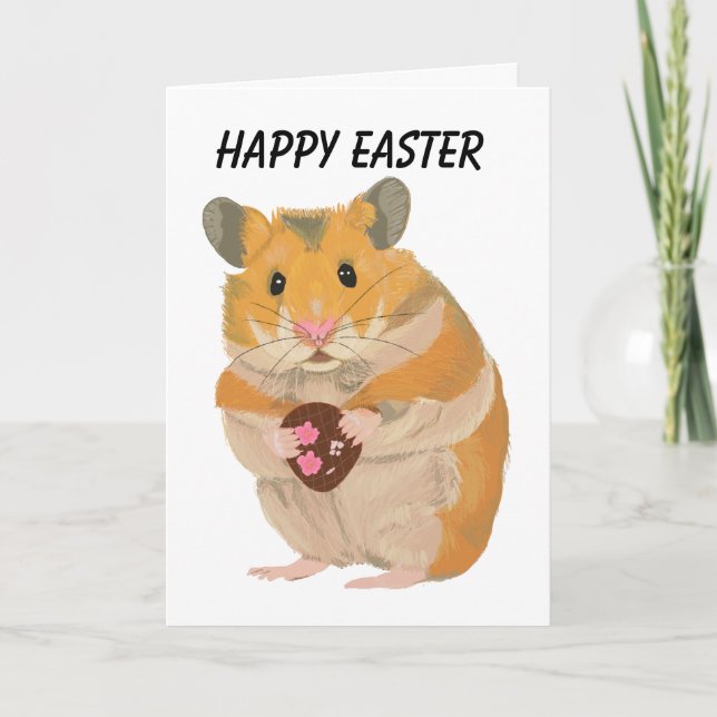 Cute little Hamster holding an Easter Egg Holiday Card (Front)