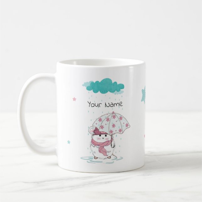 Cute Little Hamster & Stars Name Coffee Mug (Left)