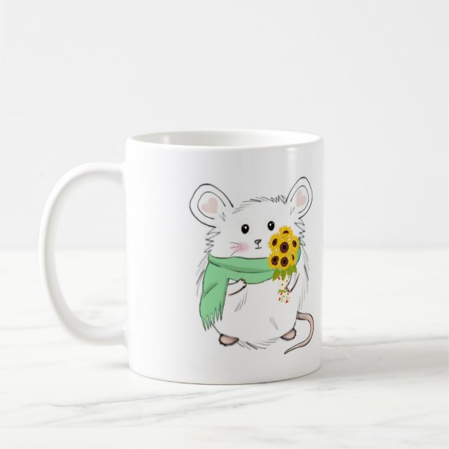 Cute Little Hamster Sunflowers Custom  Coffee Mug (Left)