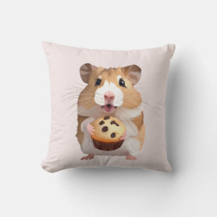 Cute Little Hamster With Muffin Throw Pillow
