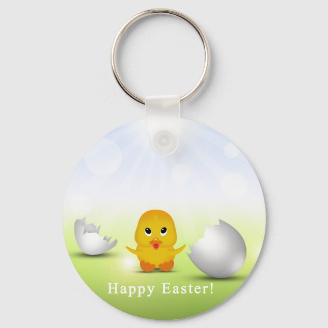 Cute Little Happy Easter Baby Chick Keychain (Front)