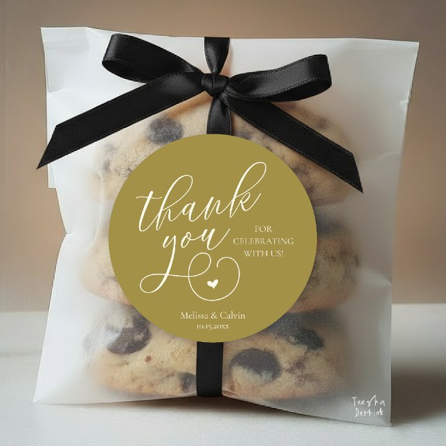 Cute Little Heart Wedding Gifts Thank You  Classic Round Sticker (Cute Little Heart Wedding Gifts Thank You Classic Round Sticker in Classy Yellow Gold)