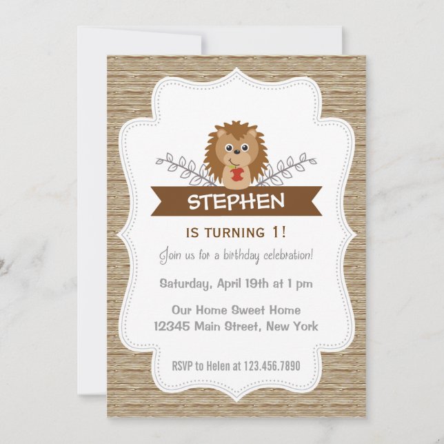 Cute Little Hedgehog Birthday Invitation Woodland (Front)