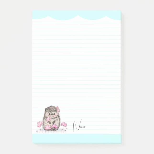 Cute Little Hedgehog Custom Blue Post-it Notes (Front)
