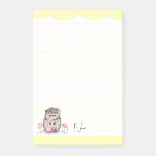Cute Little Hedgehog Custom Yellow Post-it Notes