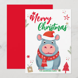 Cute Little Hippo Christmas Holiday Personalized n Card
