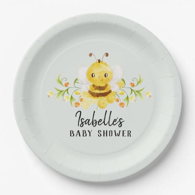 Cute Little Honeybee Baby Shower Paper Plate (Front)