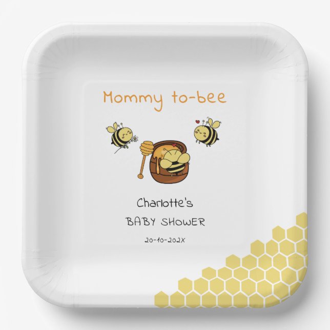 Cute Little Honeybee With Sweet Honey Baby Shower Paper Plate (Front)
