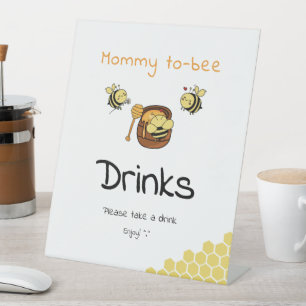 Cute Little Honeybee With Sweet Honey Drinks Pedestal Sign