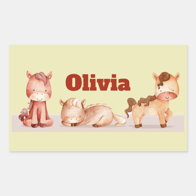 Cute Little Horse Animal Custom Name Personal Sticker (Front)