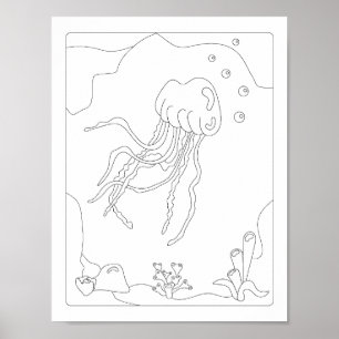Cute Little Jellyfish Antistress Colouring book P Poster
