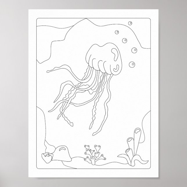 Cute Little Jellyfish  Antistress Colouring book P Poster (Front)