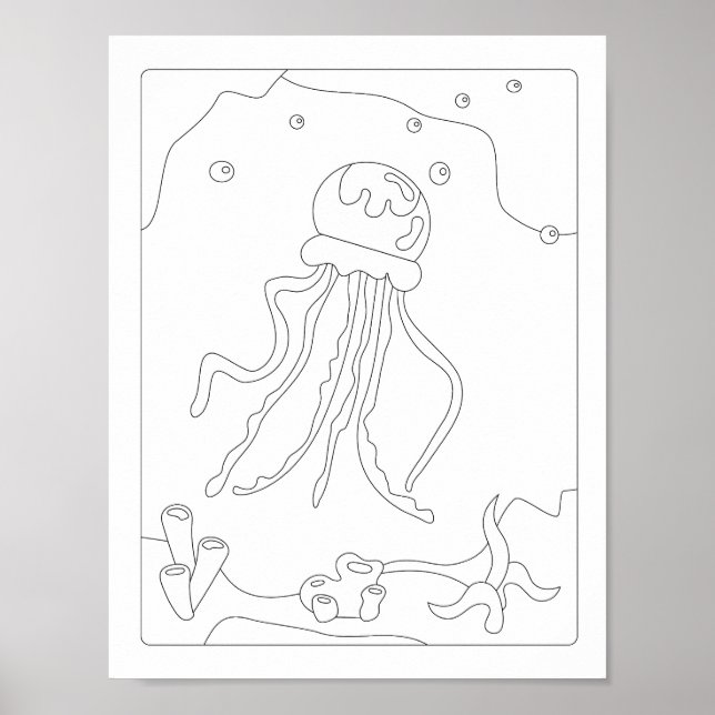 Cute Little Jellyfish  Antistress Colouring book P Poster (Front)