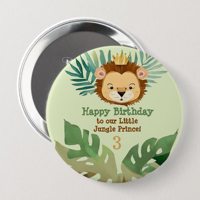 Cute Little Jungle Lion Birthday 4 Inch Round Button (Front & Back)