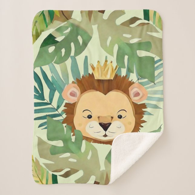 Cute Little Jungle Lion Birthday Sherpa Blanket (Front)