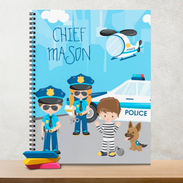Cute Little Kid Cartoon Policeman with First Name Notebook (Creator Uploaded)