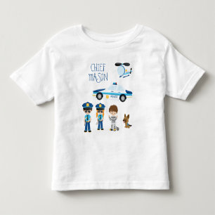 Cute Little Kid Cartoon Policeman with First Name Toddler T-shirt