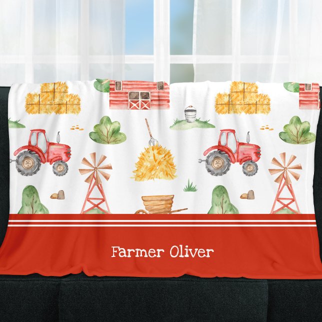 Cute Little Kids Farmer Pattern with First Name Fleece Blanket (Creator Uploaded)