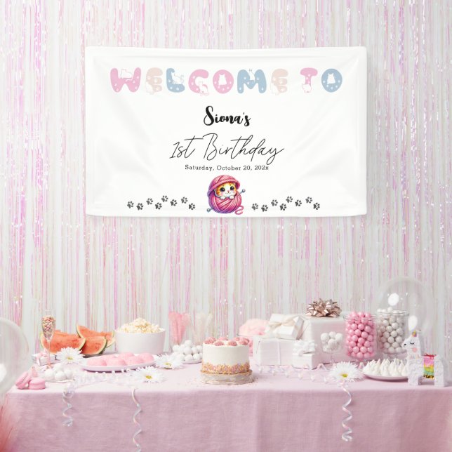 Cute Little Kitten 1st Birthday Party Banner (Party)