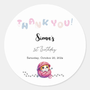 Cute Little Kitten 1st Birthday Thank You Classic Round Sticker