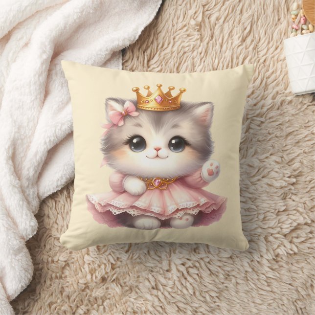 Cute little Kitten Princess Throw Pillow (Blanket)