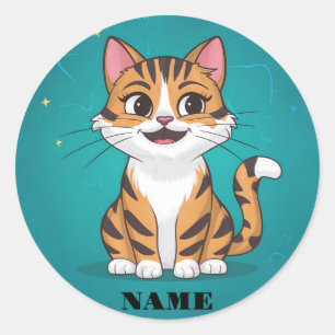 Cute little kitten sitting with a blue background classic round sticker