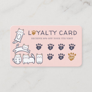 Cute Little Kitty Cat Pet Care & Grooming Loyalty Business Card