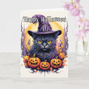 Cute Little Kitty Cat Witch Halloween Card