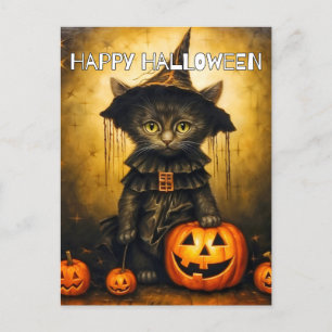 Cute Little Kitty Cat Witch   Happy Halloween Postcard